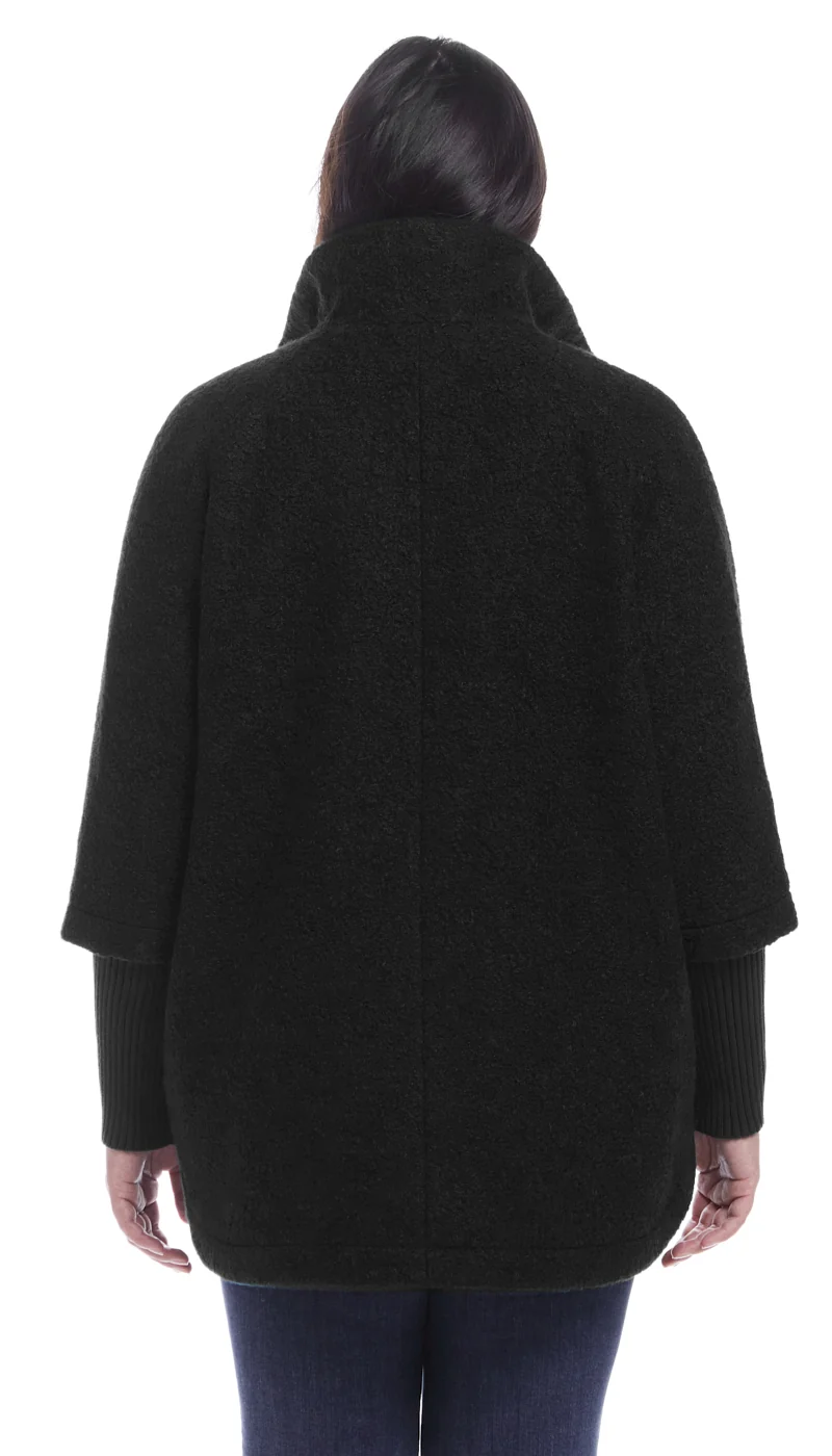 BUTTON FRONT BOUCLE TOPPER WITH KNIT SLEEVES - Image 11