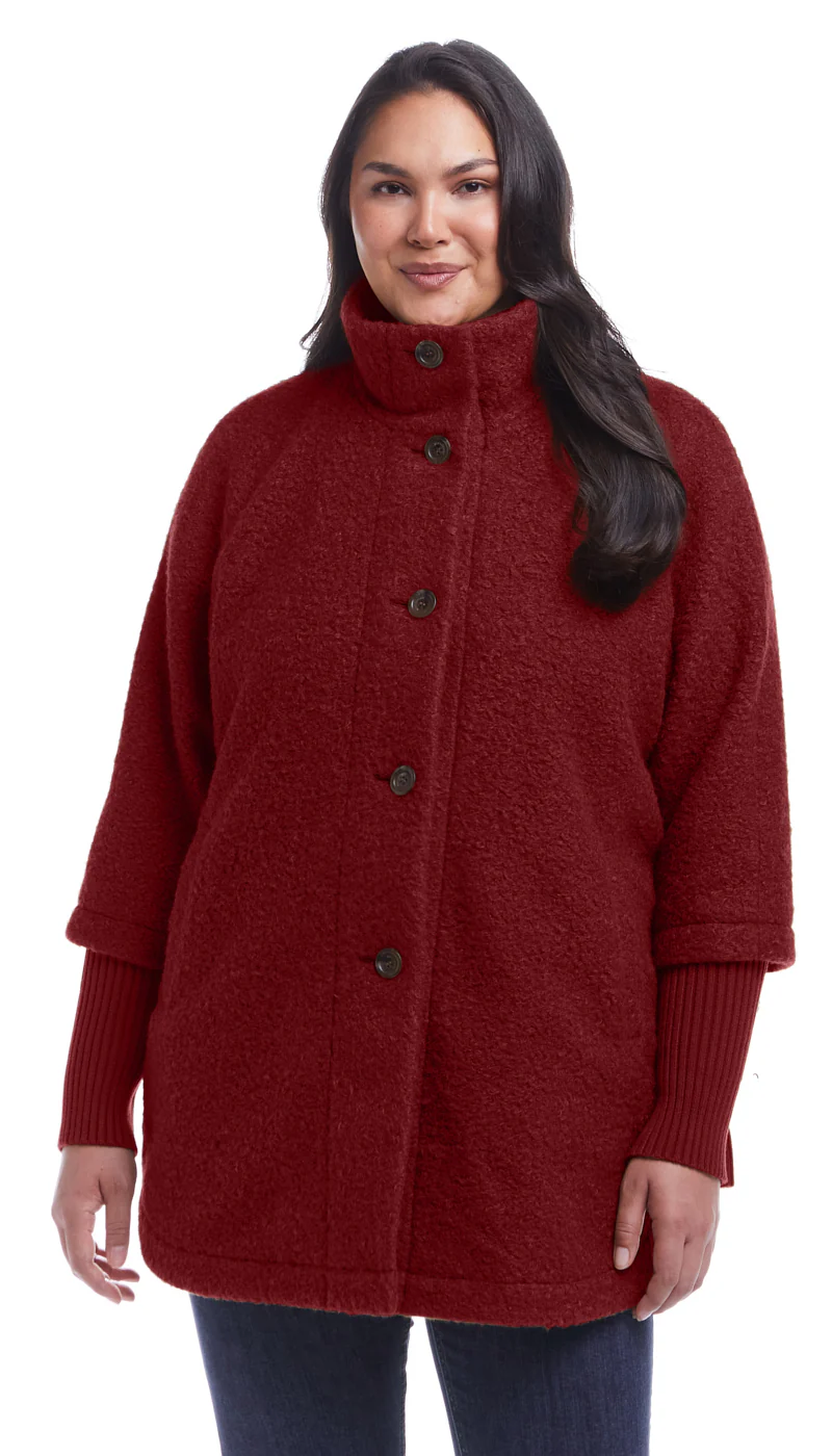 BUTTON FRONT BOUCLE TOPPER WITH KNIT SLEEVES - Image 18