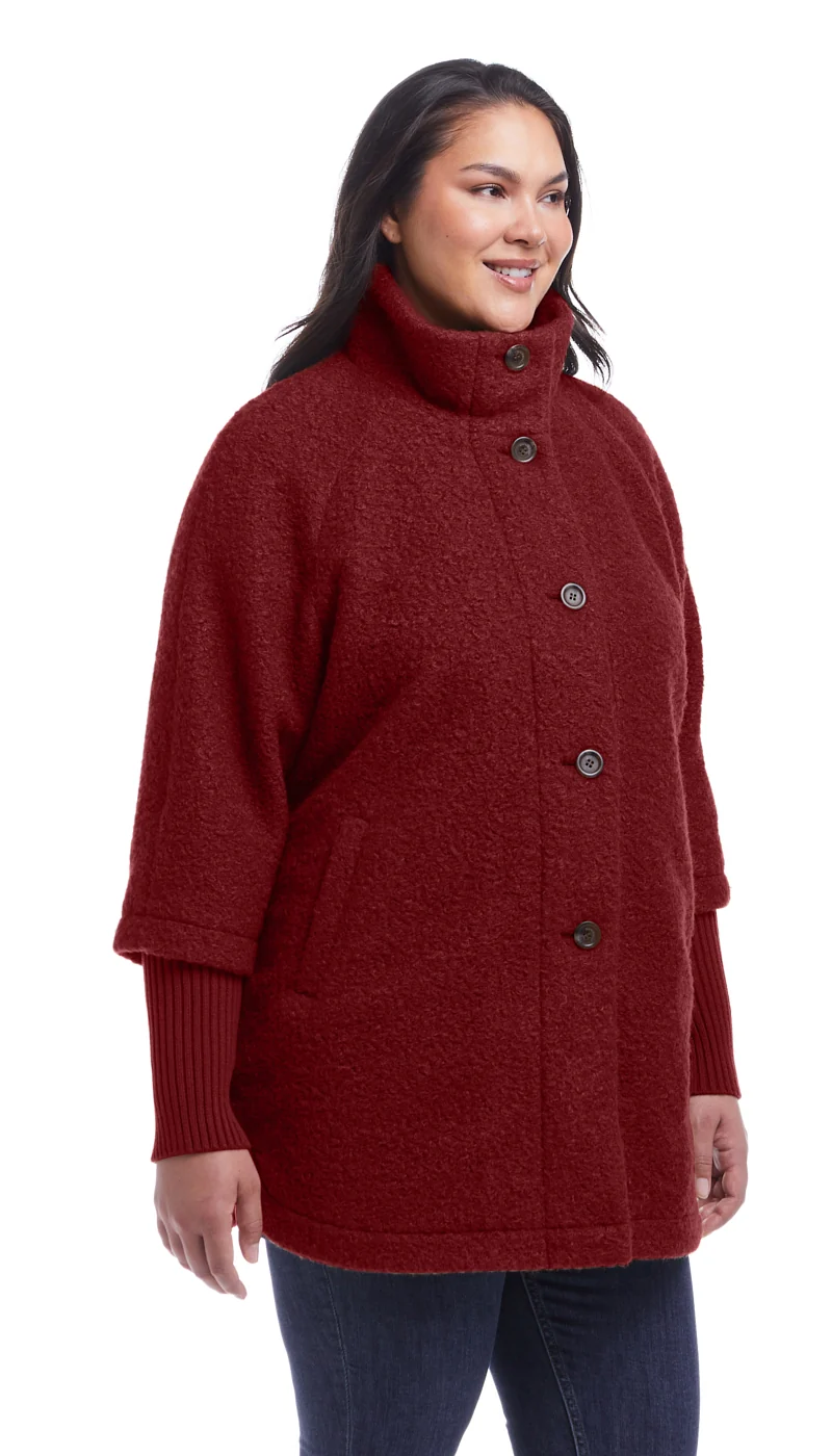 BUTTON FRONT BOUCLE TOPPER WITH KNIT SLEEVES - Image 21
