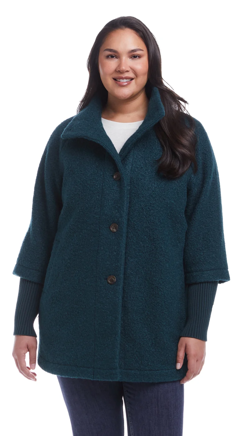 BUTTON FRONT BOUCLE TOPPER WITH KNIT SLEEVES - Image 27