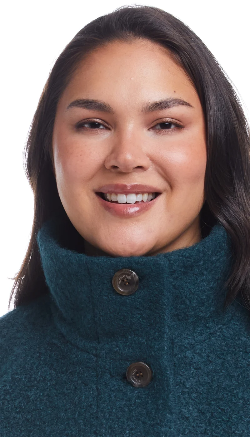 BUTTON FRONT BOUCLE TOPPER WITH KNIT SLEEVES - Image 29