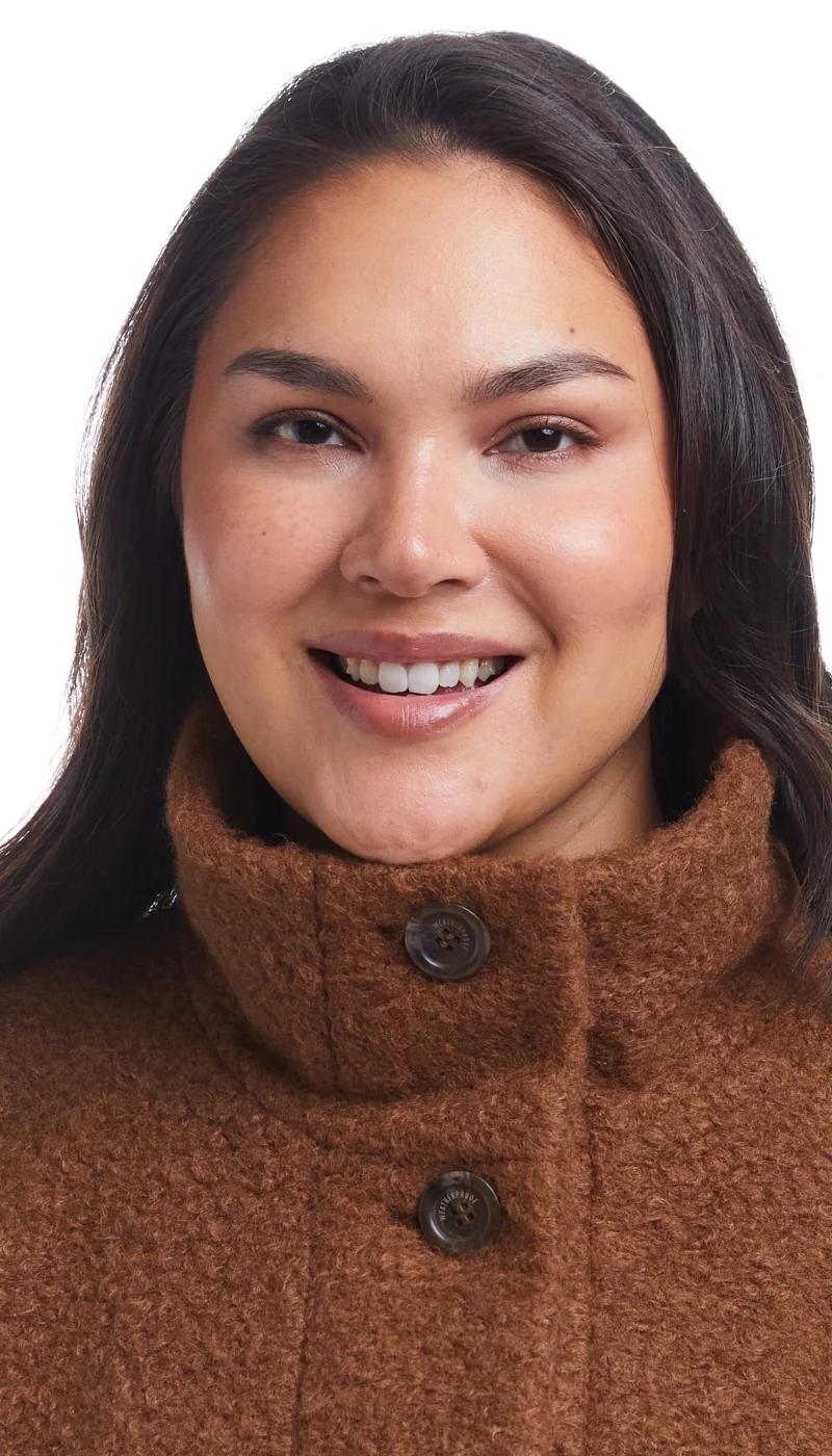 BUTTON FRONT BOUCLE TOPPER WITH KNIT SLEEVES - Image 5