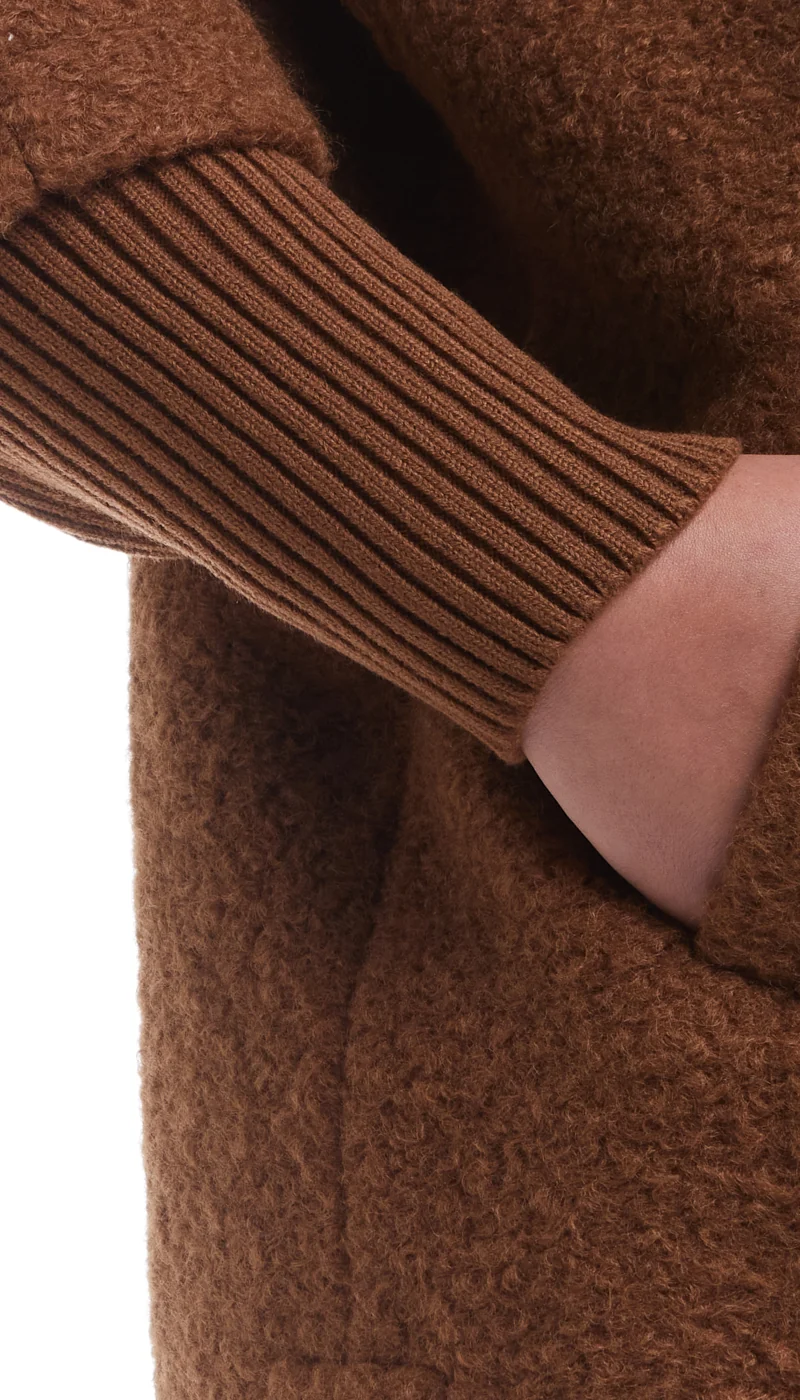 BUTTON FRONT BOUCLE TOPPER WITH KNIT SLEEVES - Image 8