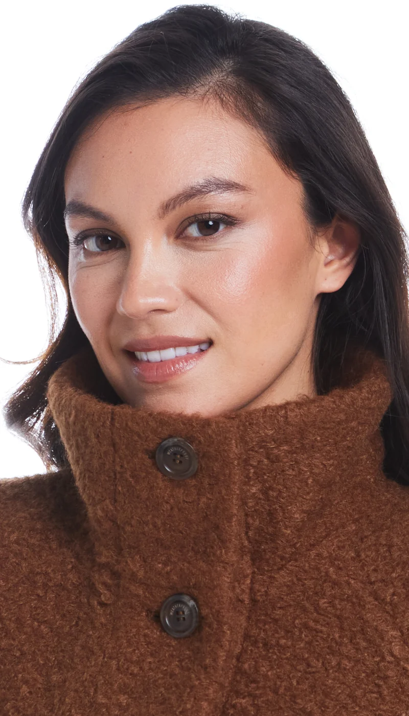 BUTTON FRONT BOUCLE TOPPER WITH KNIT SLEEVES - Image 14
