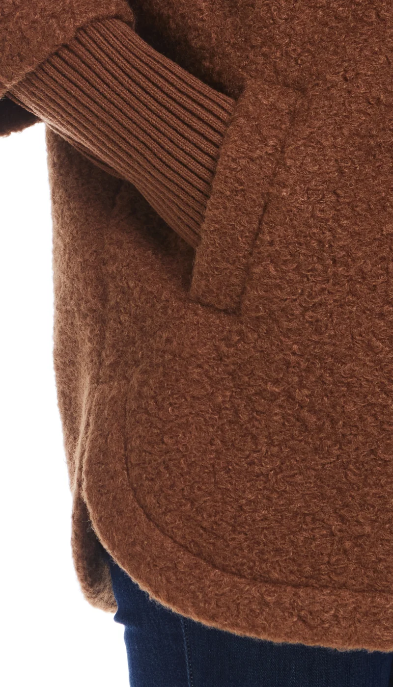 BUTTON FRONT BOUCLE TOPPER WITH KNIT SLEEVES - Image 17