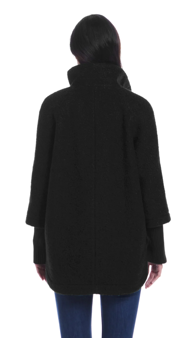 BUTTON FRONT BOUCLE TOPPER WITH KNIT SLEEVES - Image 20