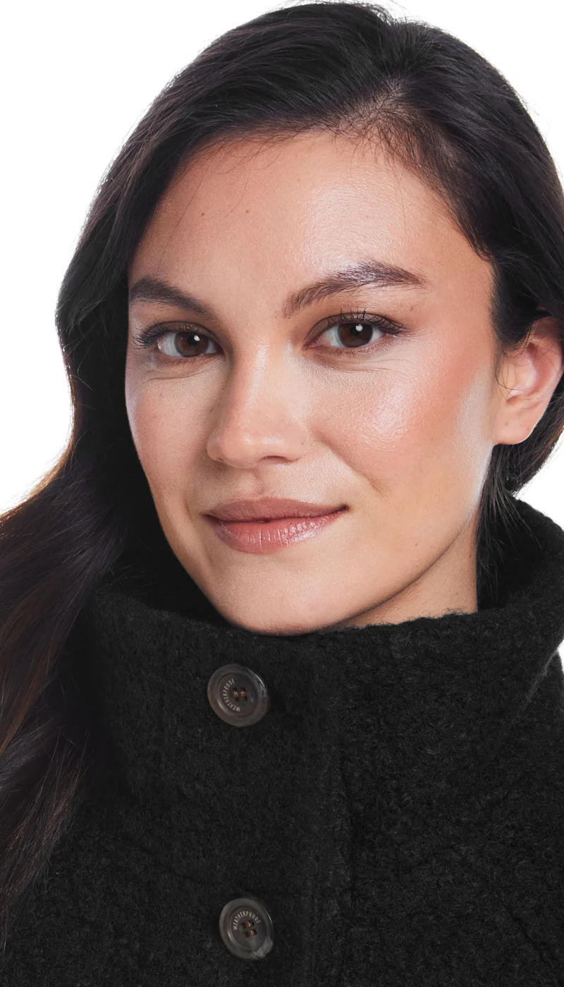 BUTTON FRONT BOUCLE TOPPER WITH KNIT SLEEVES - Image 21