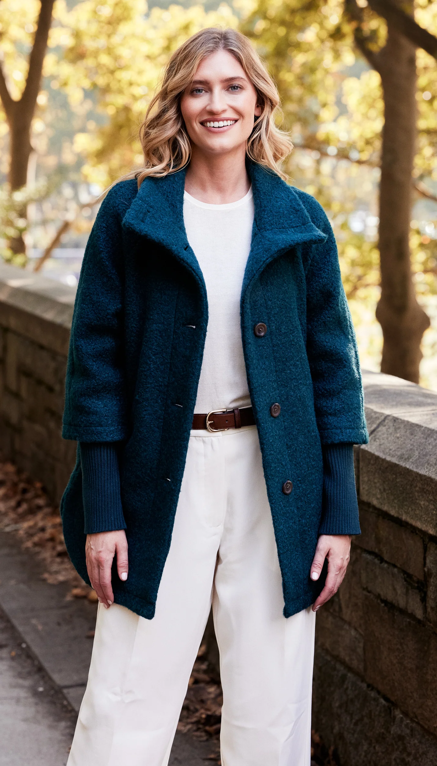BUTTON FRONT BOUCLE TOPPER WITH KNIT SLEEVES - Image 4