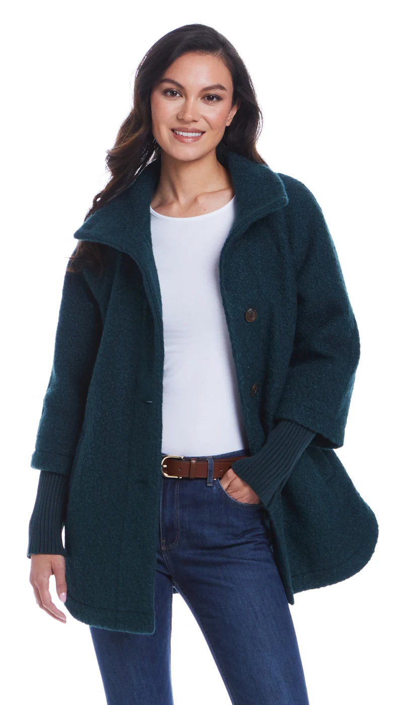 BUTTON FRONT BOUCLE TOPPER WITH KNIT SLEEVES - Image 5