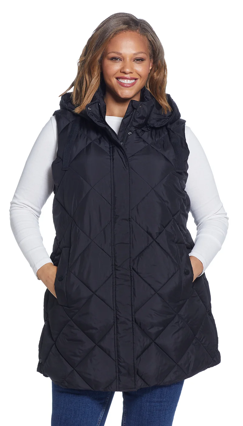 DIAMOND QUILTED LONGLINE HOODED VEST - Image 16