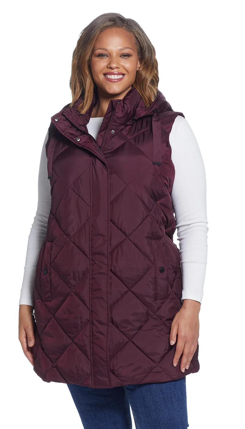 DIAMOND QUILTED LONGLINE HOODED VEST - Image 6