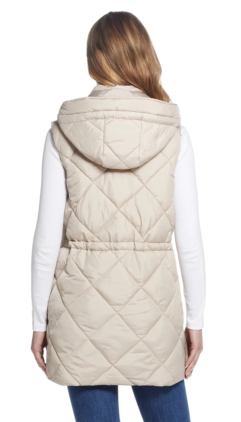 DIAMOND QUILTED LONGLINE HOODED VEST - Image 13