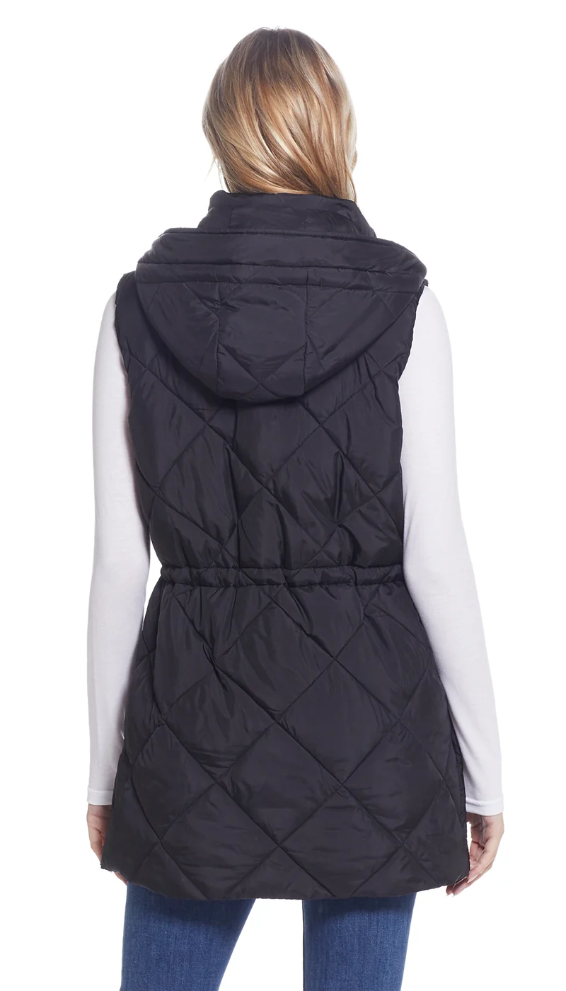 DIAMOND QUILTED LONGLINE HOODED VEST - Image 18