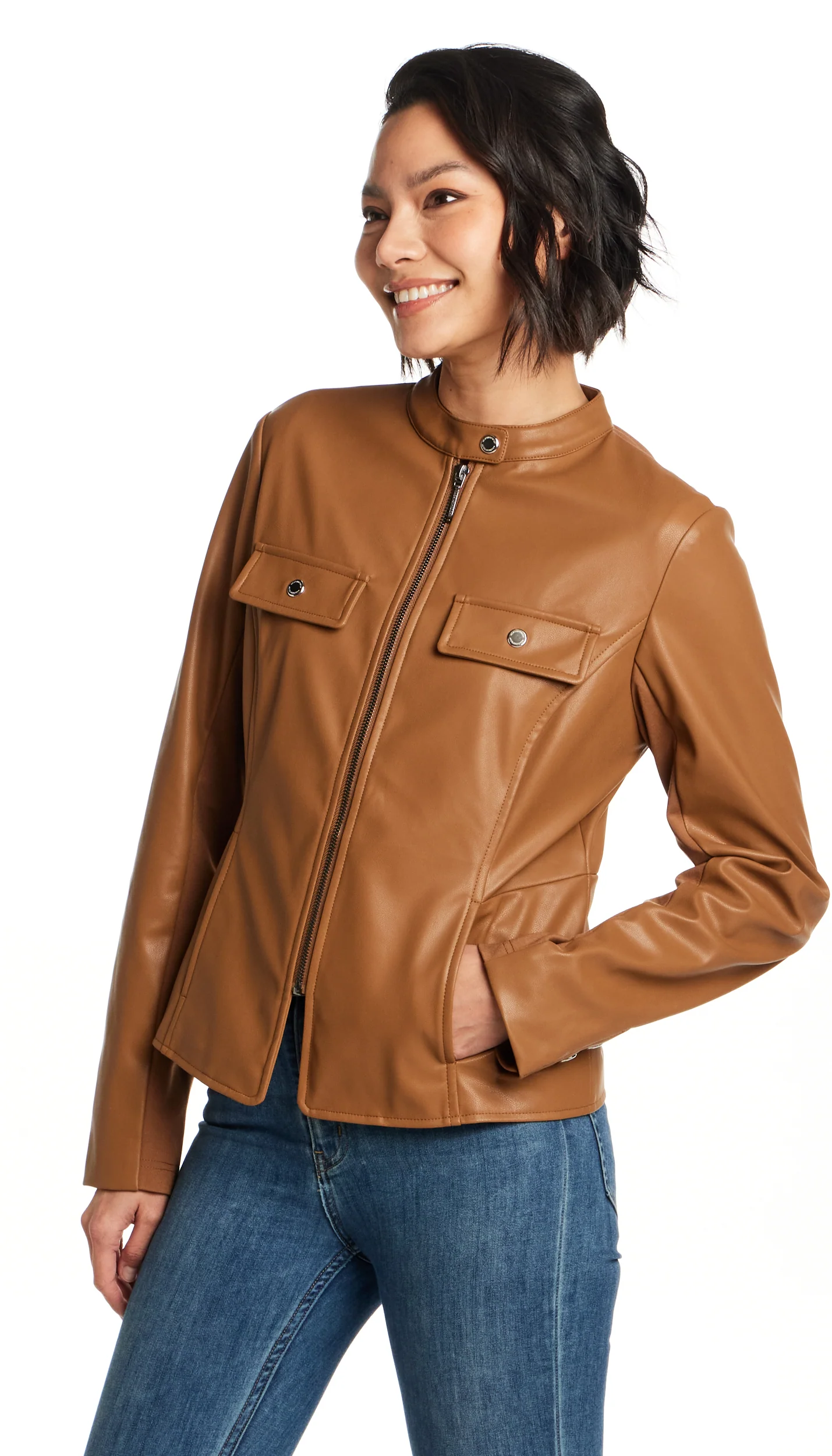 FAUX LEATHER JACKET WITH STRETCH KNIT - Image 16