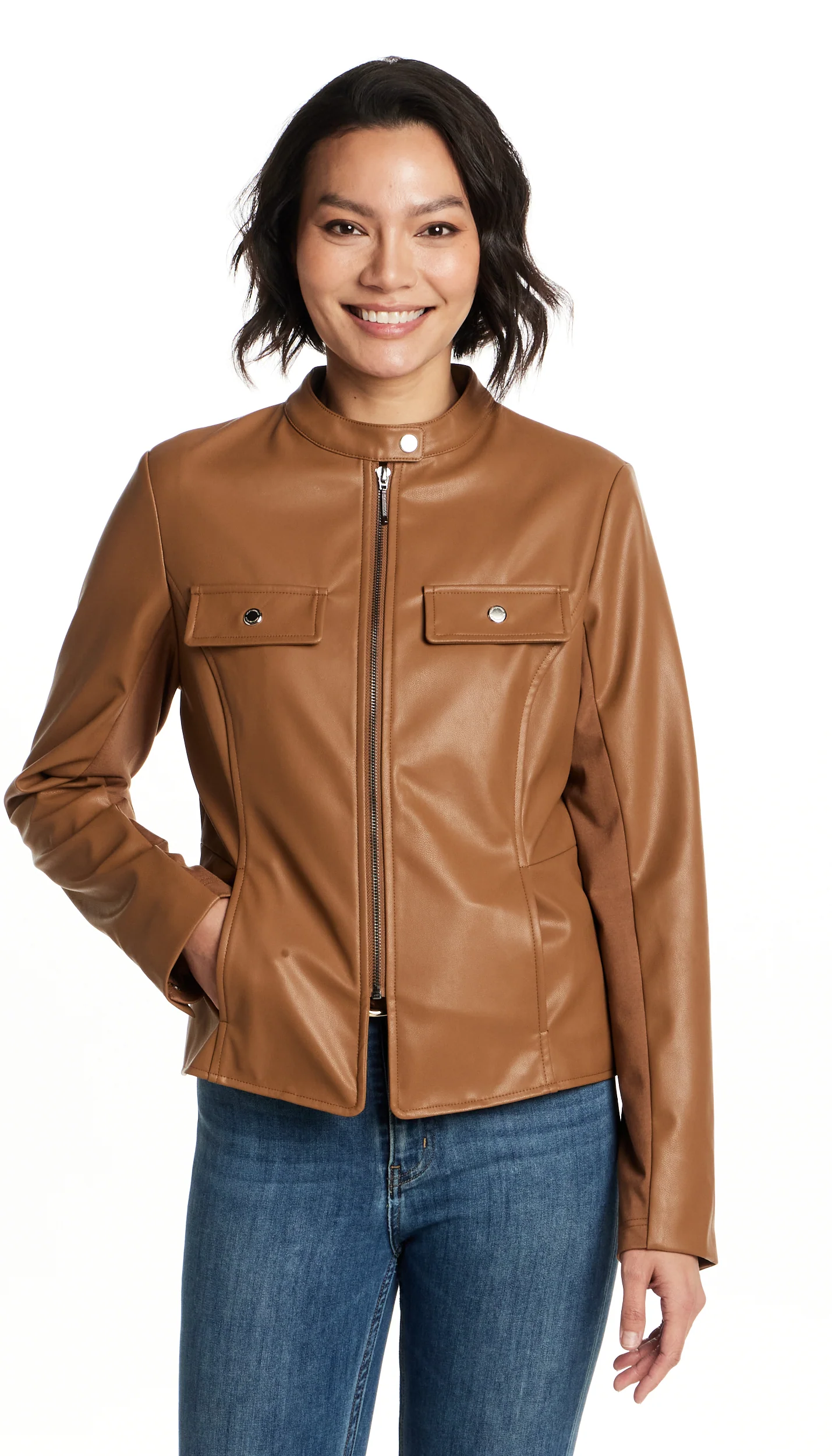 FAUX LEATHER JACKET WITH STRETCH KNIT - Image 19