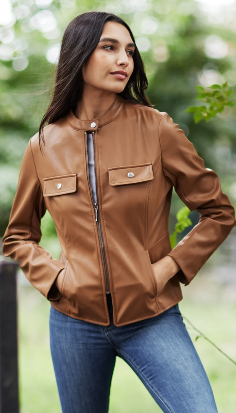FAUX LEATHER JACKET WITH STRETCH KNIT - Image 8
