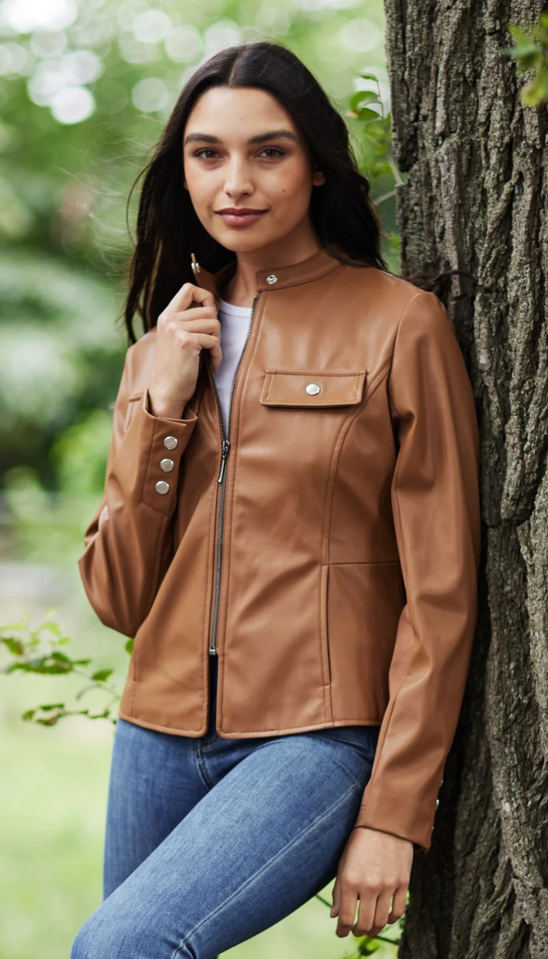 FAUX LEATHER JACKET WITH STRETCH KNIT - Image 9