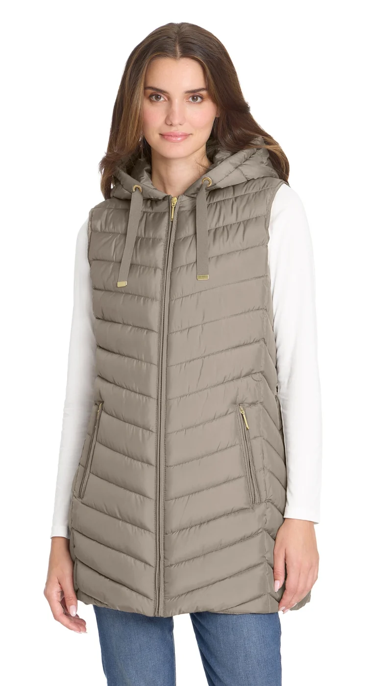 HOODED CHEVRON LONGLINE PUFFER VEST - Image 11