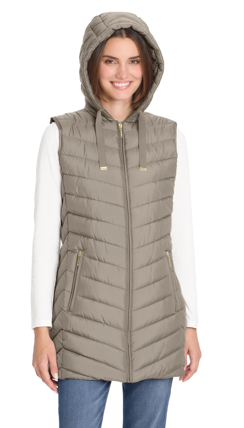HOODED CHEVRON LONGLINE PUFFER VEST - Image 15