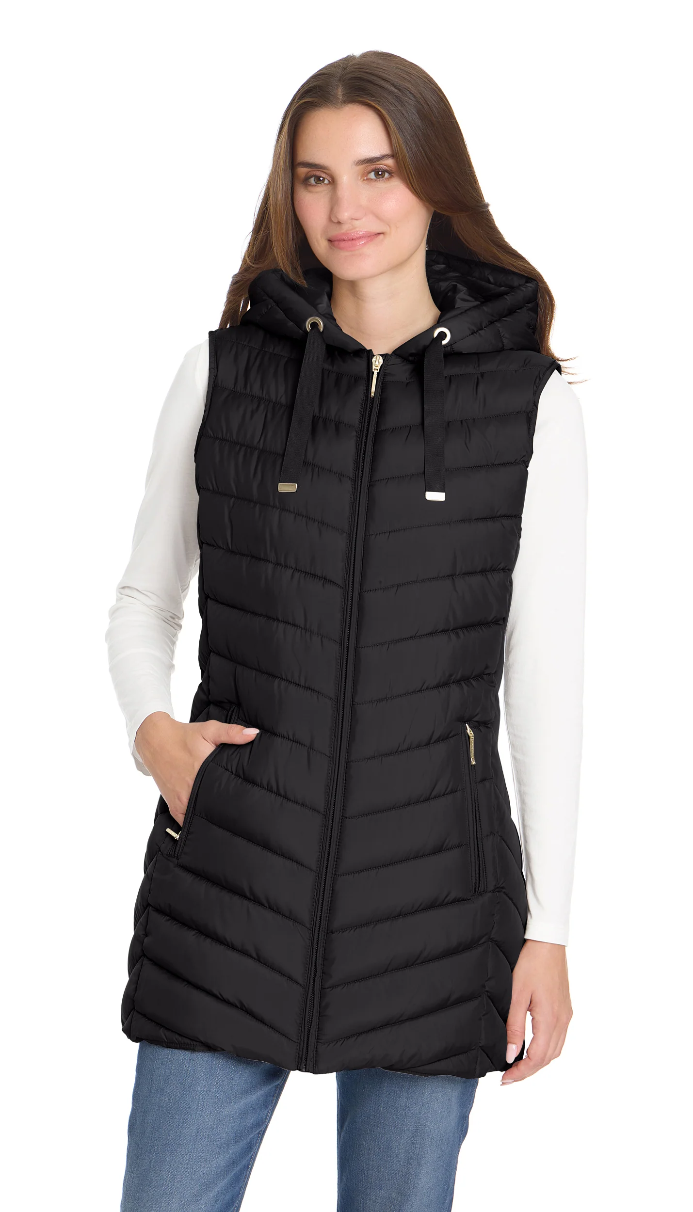 HOODED CHEVRON LONGLINE PUFFER VEST - Image 18