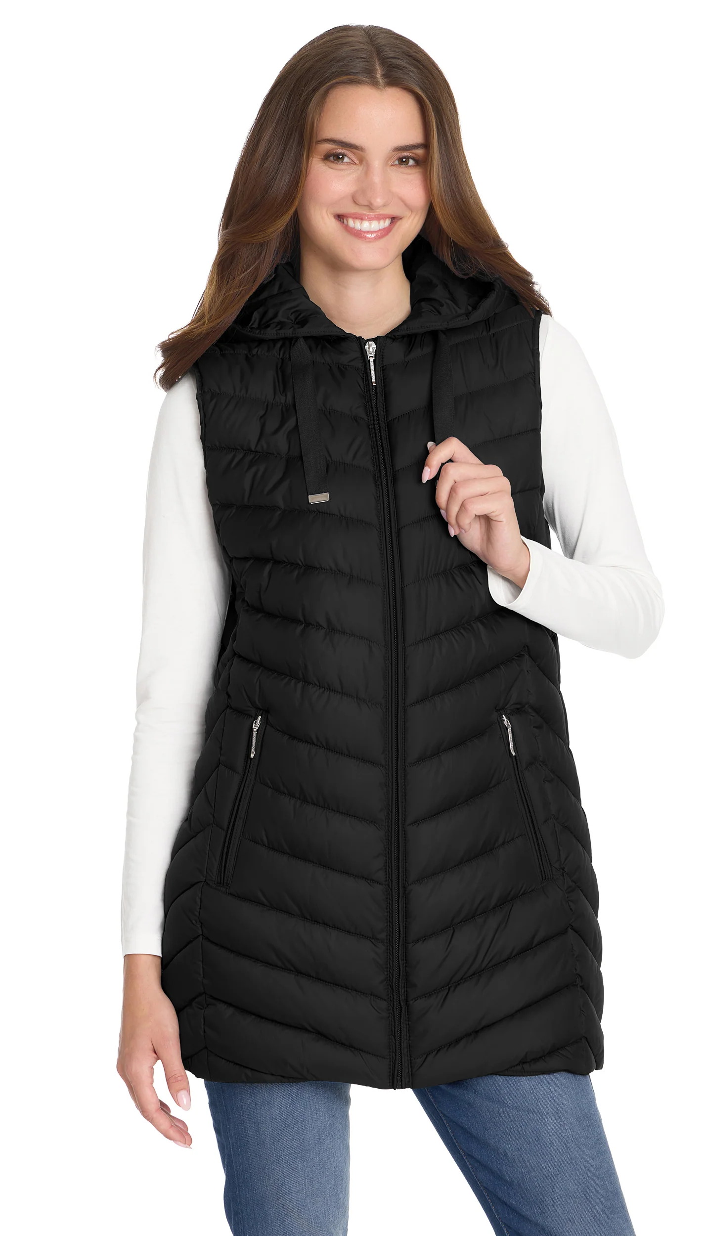 HOODED CHEVRON LONGLINE PUFFER VEST - Image 19