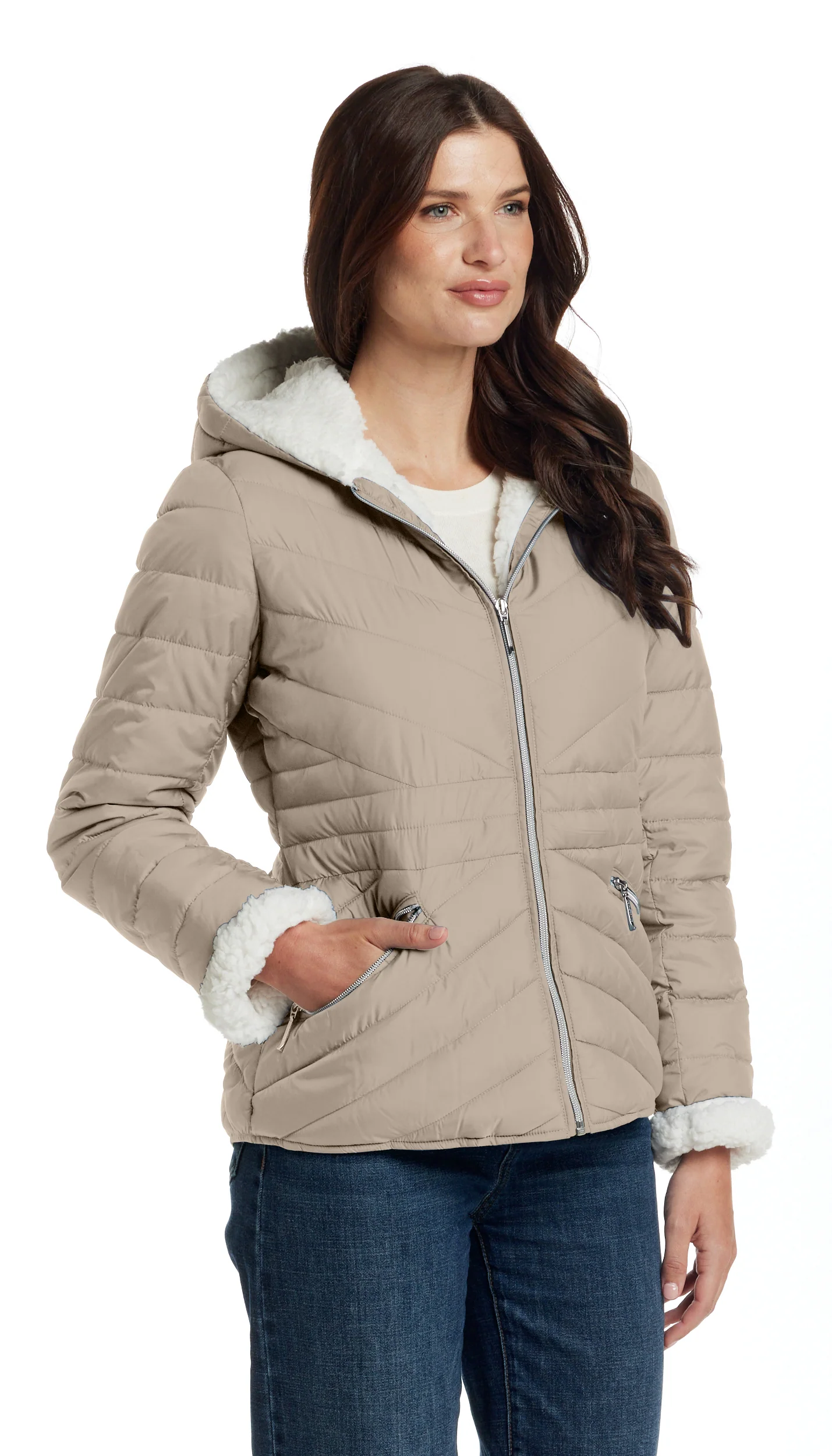 CHEVRON QUILTED PUFFER COAT WITH COZY FLEECE LINING - Image 18