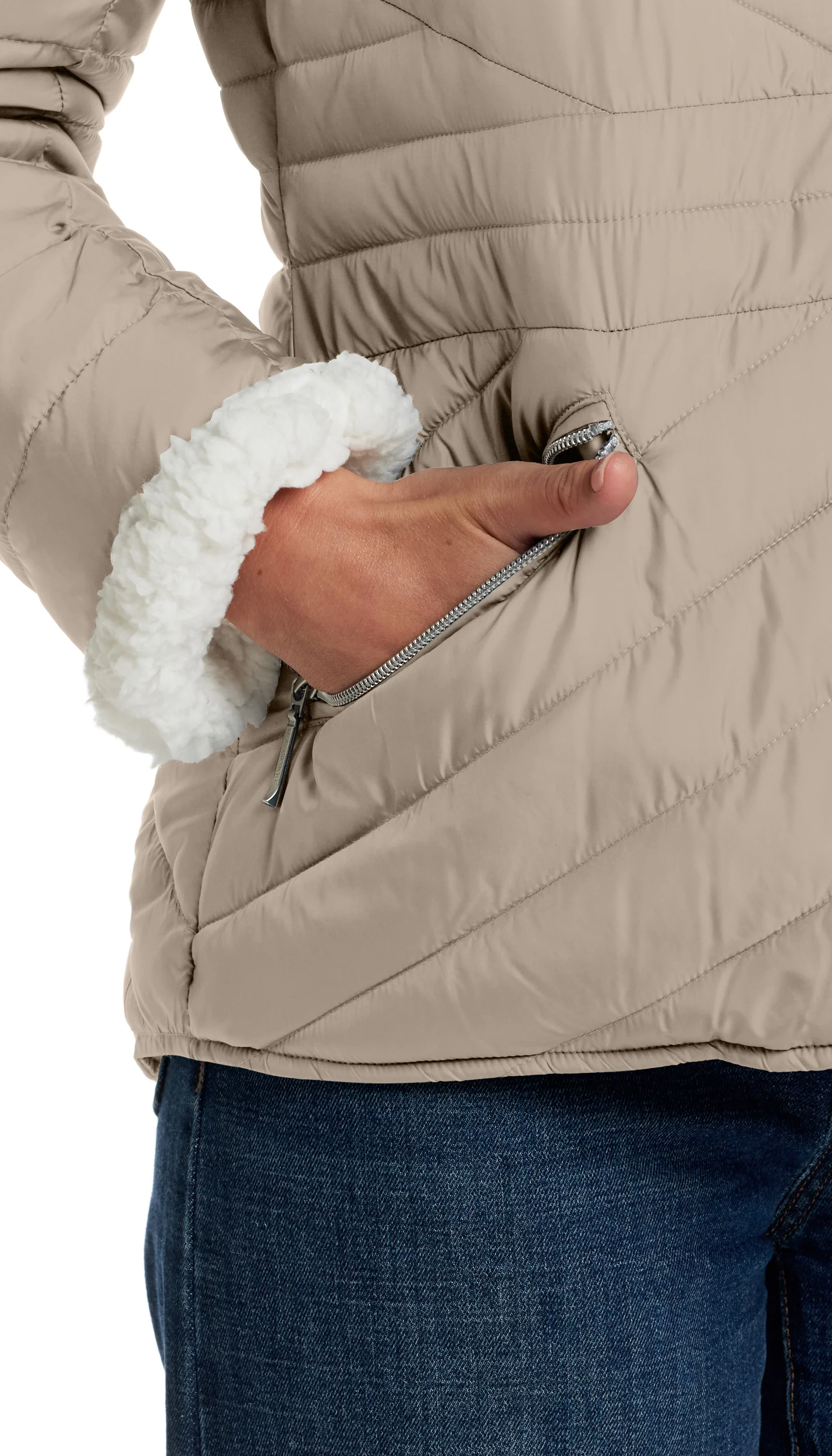 CHEVRON QUILTED PUFFER COAT WITH COZY FLEECE LINING - Image 21