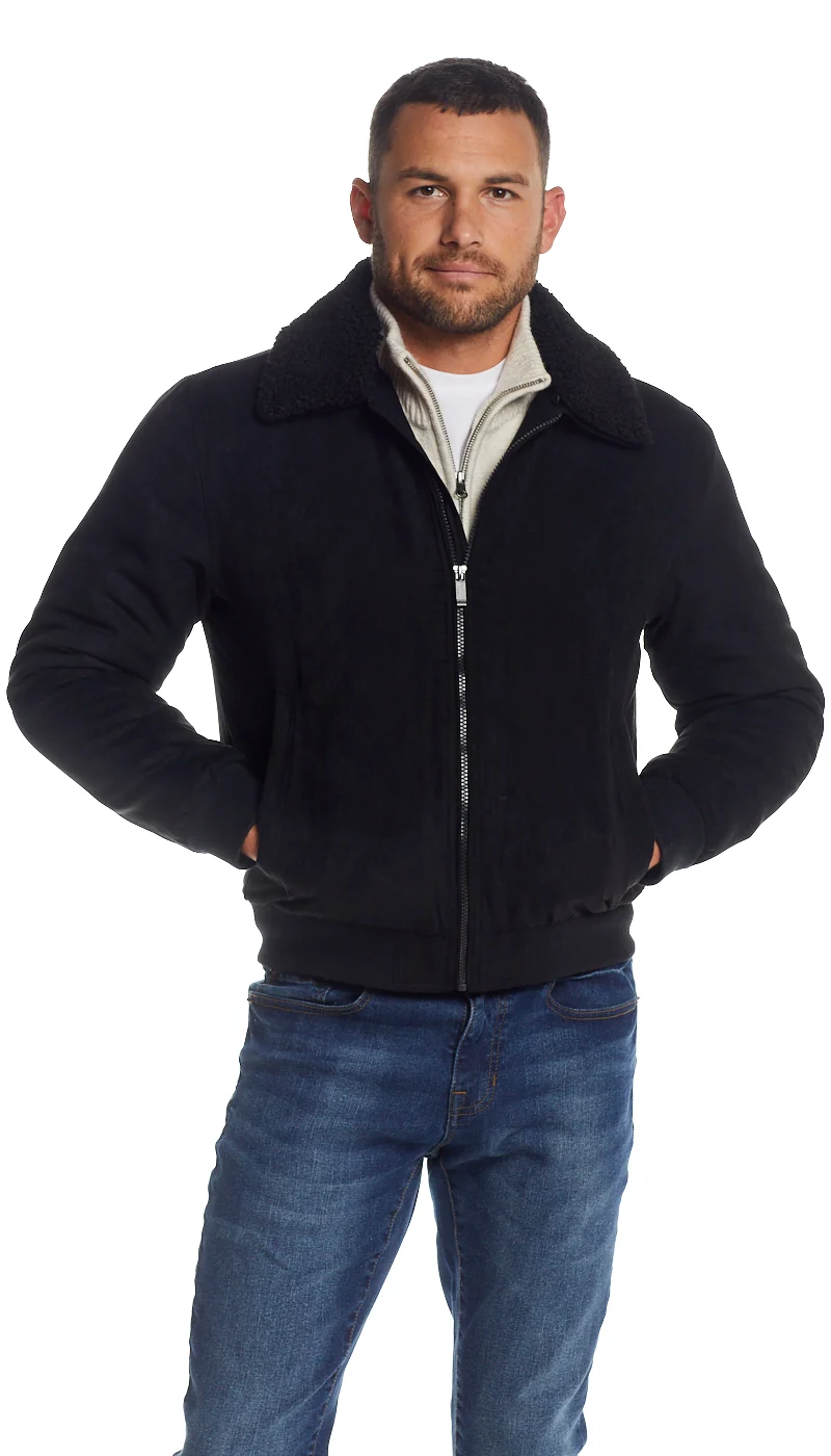 MICRO SUEDE BOMBER JACKET WITH FAUX FUR COLLAR - Image 10