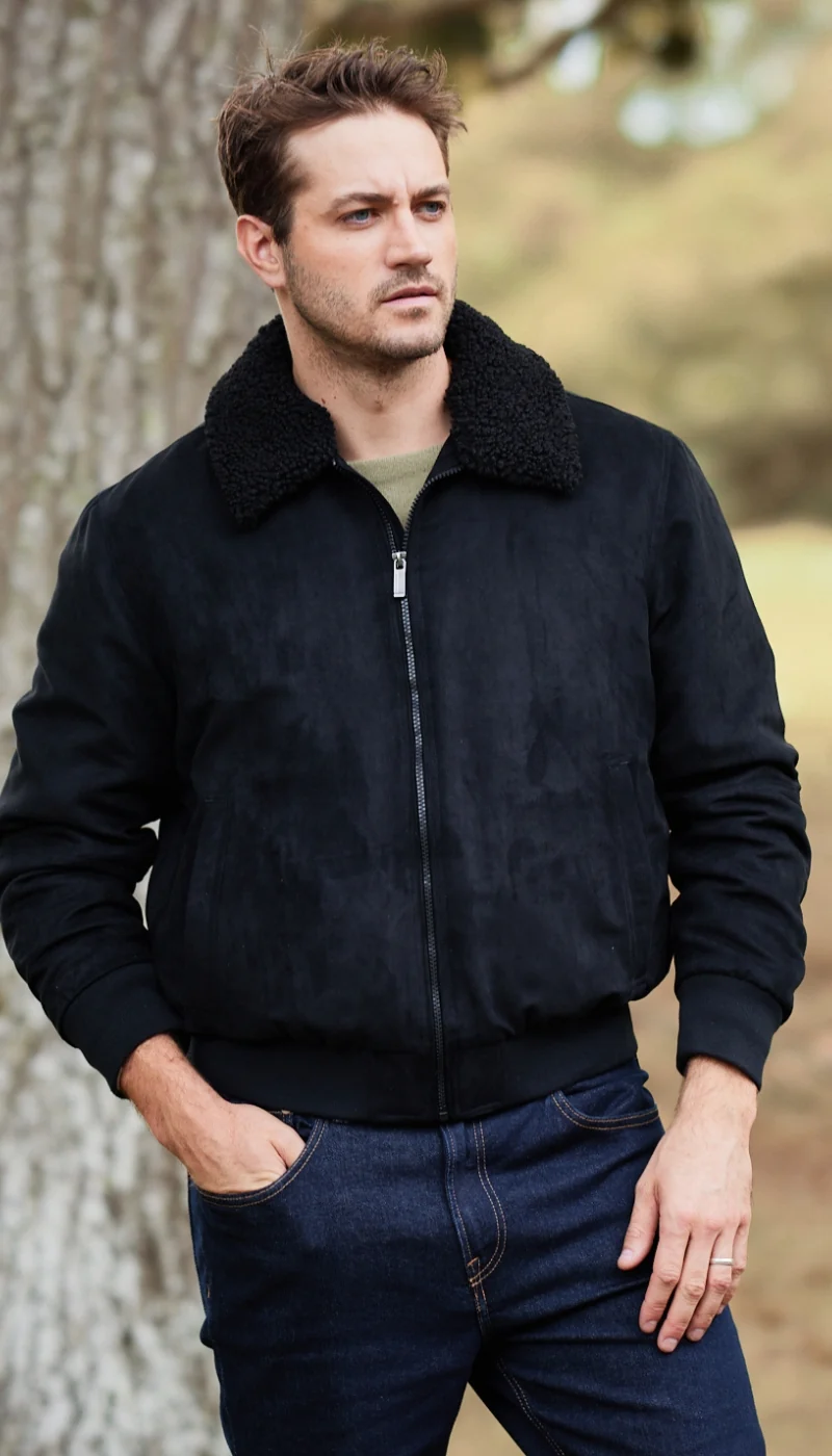 MICRO SUEDE BOMBER JACKET WITH FAUX FUR COLLAR - Image 11