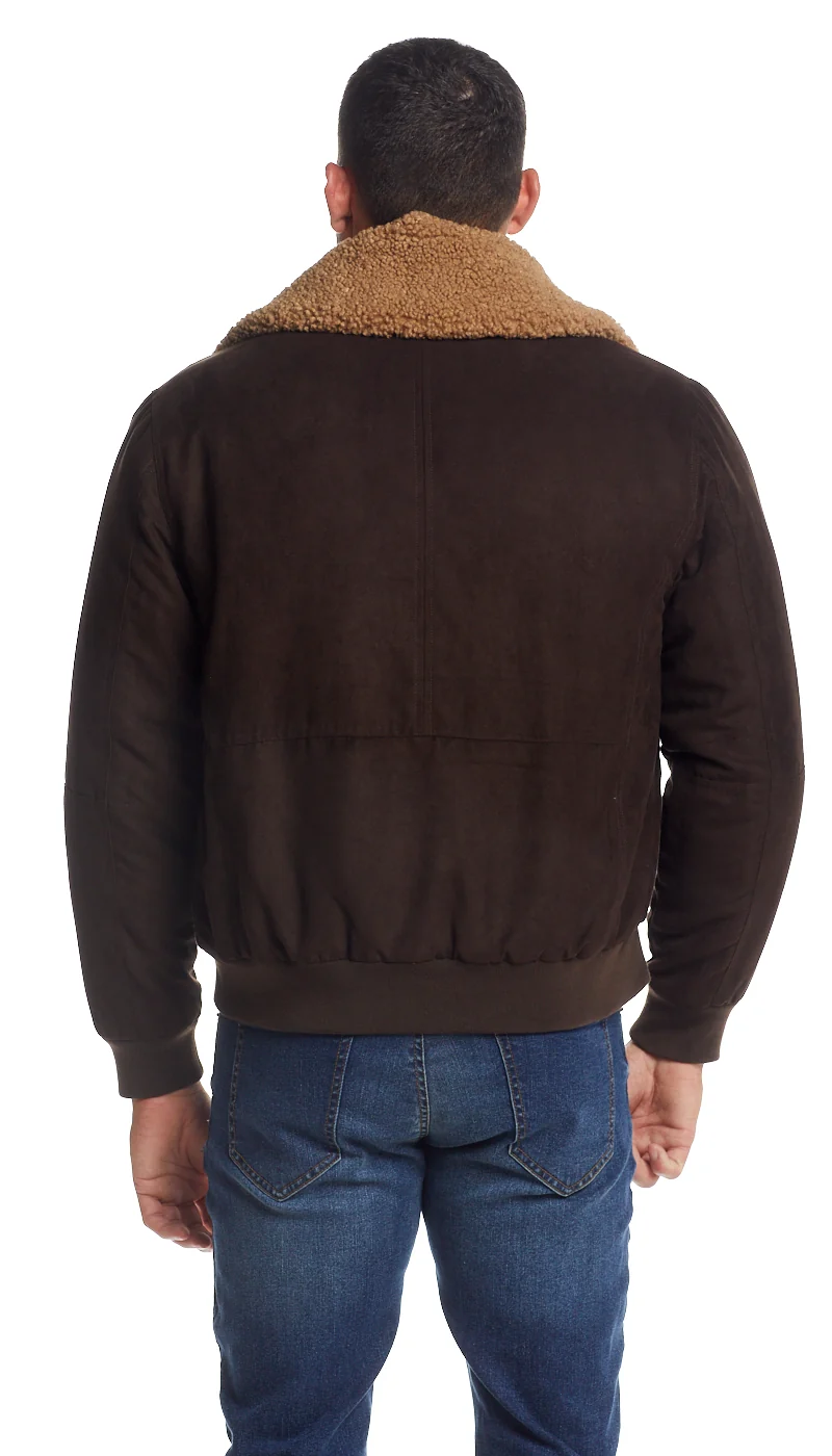 MICRO SUEDE BOMBER JACKET WITH FAUX FUR COLLAR - Image 3
