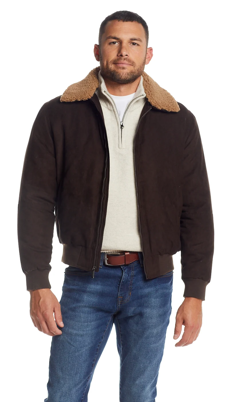 MICRO SUEDE BOMBER JACKET WITH FAUX FUR COLLAR - Image 4