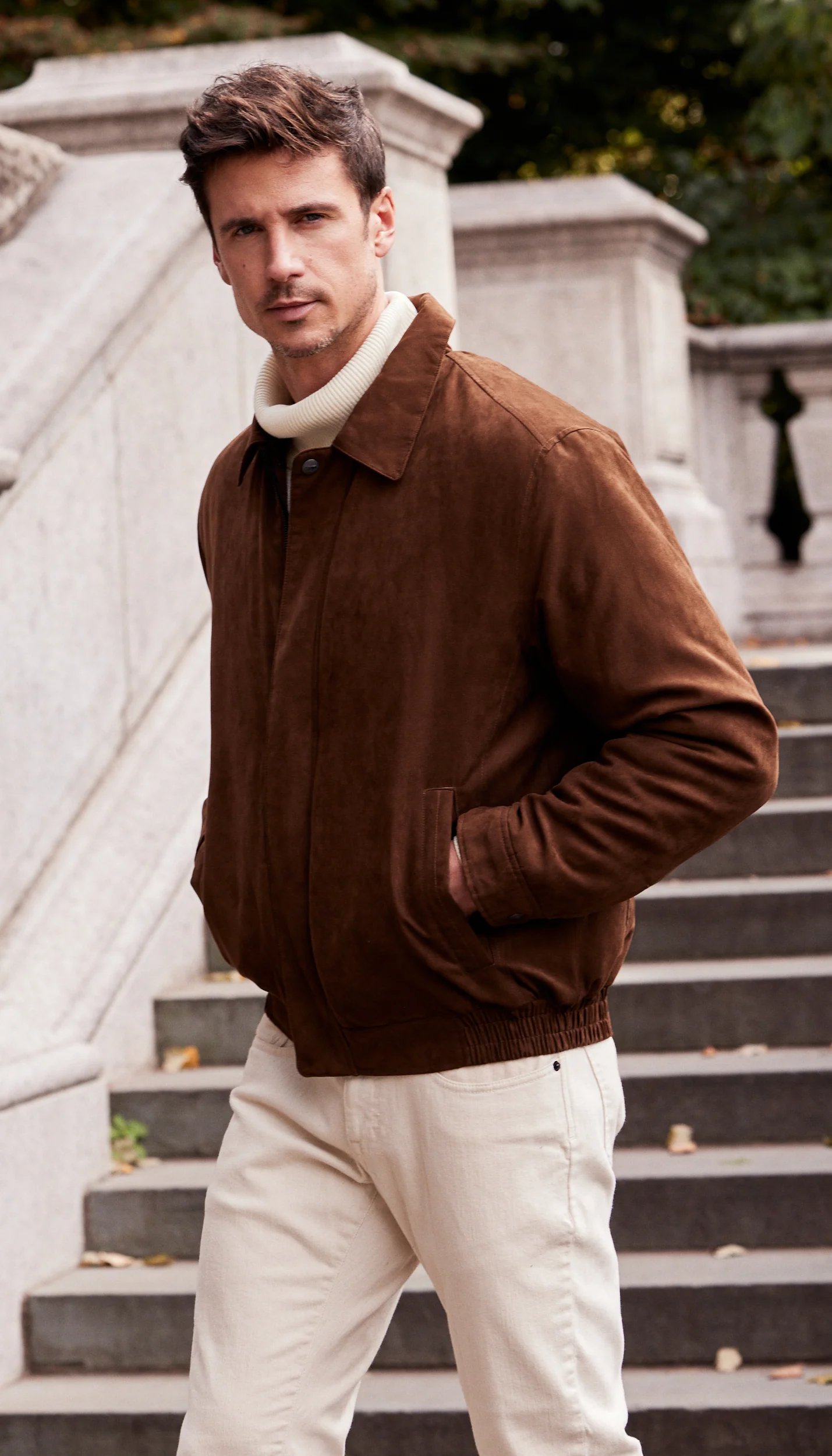 MICROSUEDE SHIRT COLLAR BOMBER JACKET - Image 4