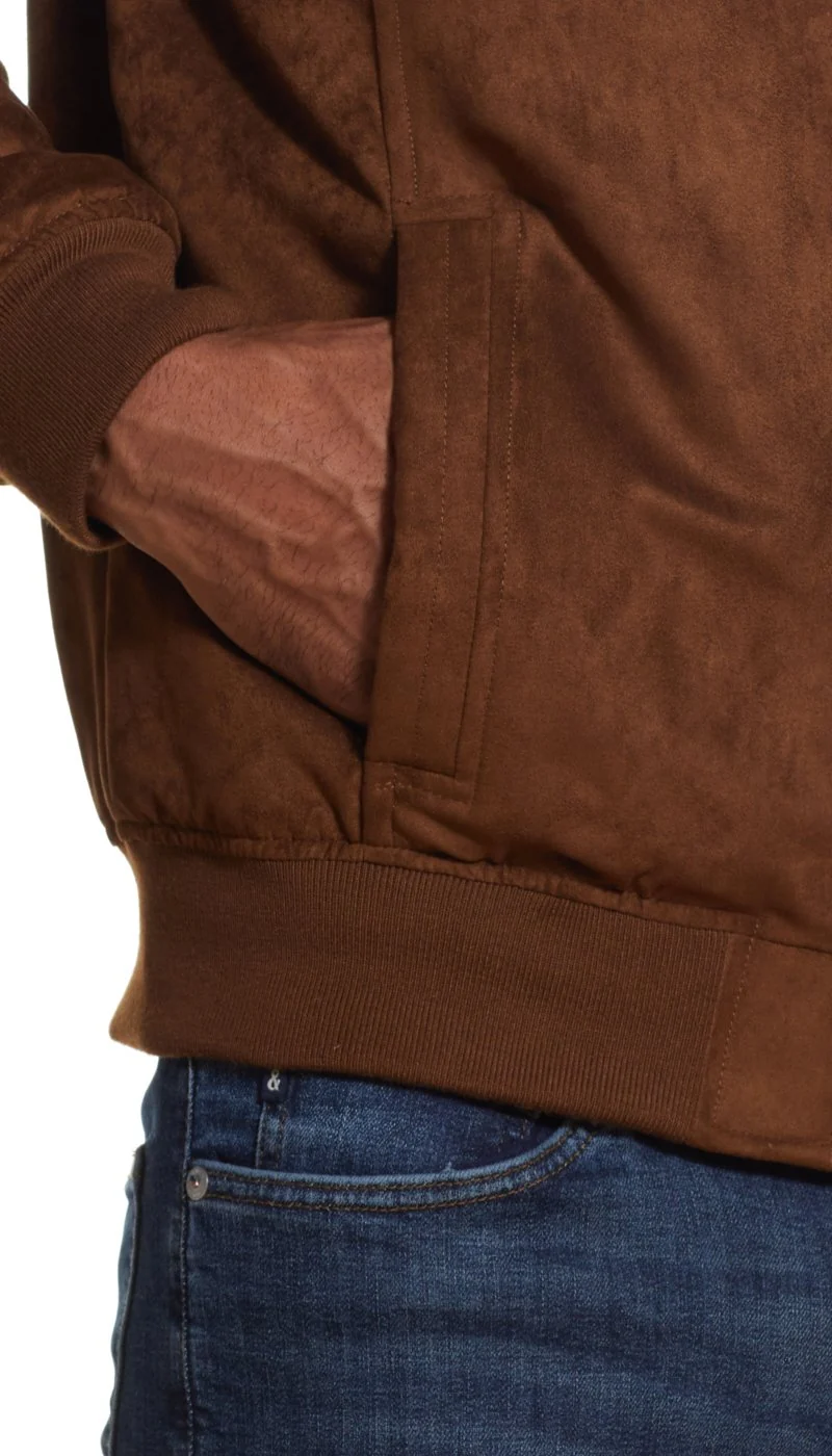 MICROSUEDE STAND COLLAR BOMBER JACKET - Image 11