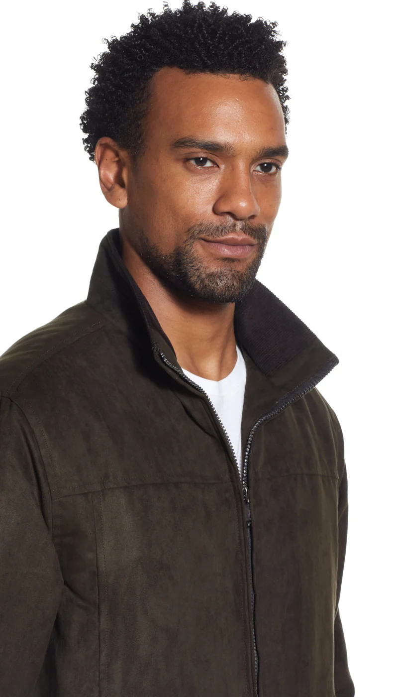 MICROSUEDE STAND COLLAR BOMBER JACKET - Image 15