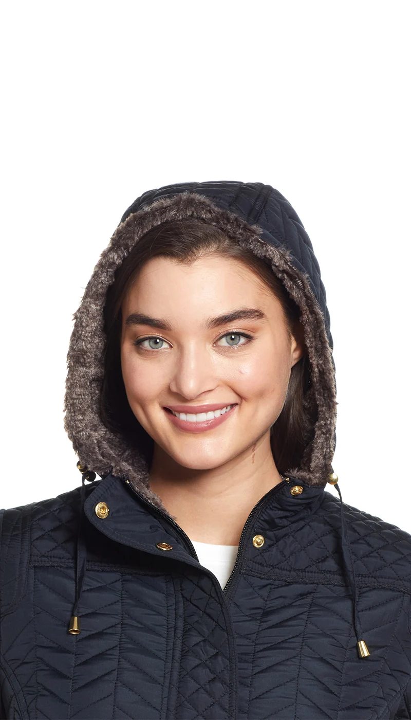 QUILTED HOODED ANORAK WITH FAUX FUR INNER TRIM - Image 13