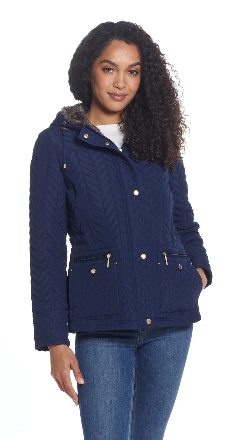QUILTED HOODED ANORAK WITH FAUX FUR INNER TRIM - Image 15