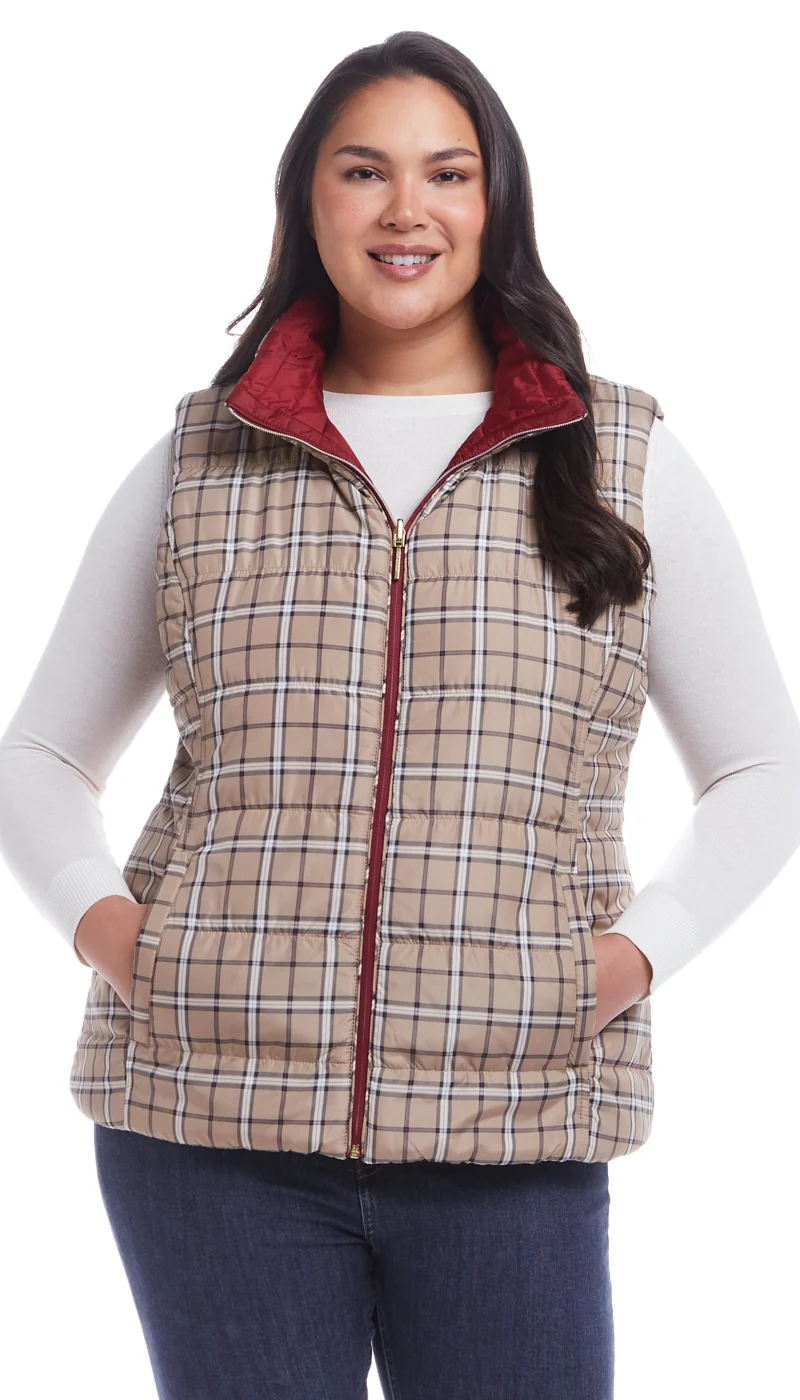 REVERSIBLE PLAID QUILTED VEST - Image 12