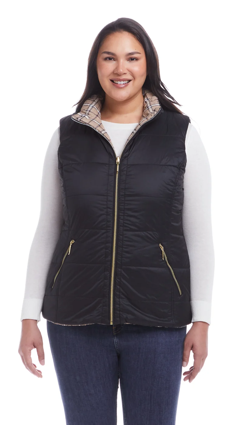 REVERSIBLE PLAID QUILTED VEST - Image 5