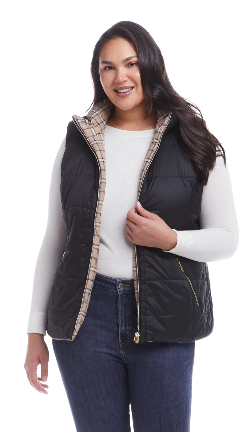 REVERSIBLE PLAID QUILTED VEST - Image 9
